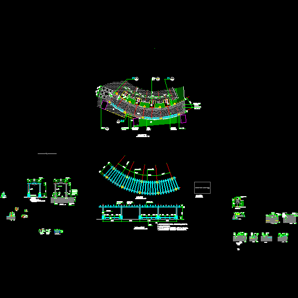 弧形木廊架施工CAD详图纸(dwg)