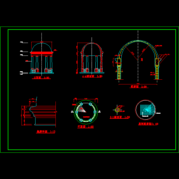 欧式凉亭施工CAD详图纸(dwg)