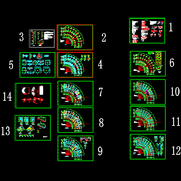 3层弧形花园住宅结构设计CAD施工图纸(dwg)(6度抗震)(桩基础)(二级结构安全)