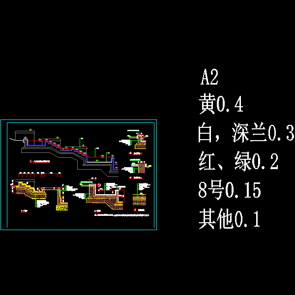 一份入口水池跌水dwg格式施工详细设计CAD图纸