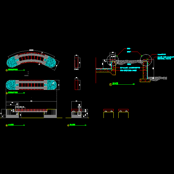 弧形座凳施工CAD详图纸(dwg)