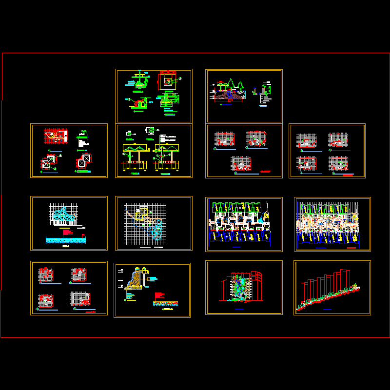 斜地型面小区组团叠水景观施工图.dwg