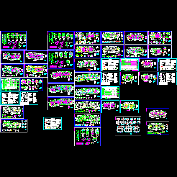 6层组团住宅框架结构施工方案大样图（dwg格式CAD，4套）(乙级桩基础)