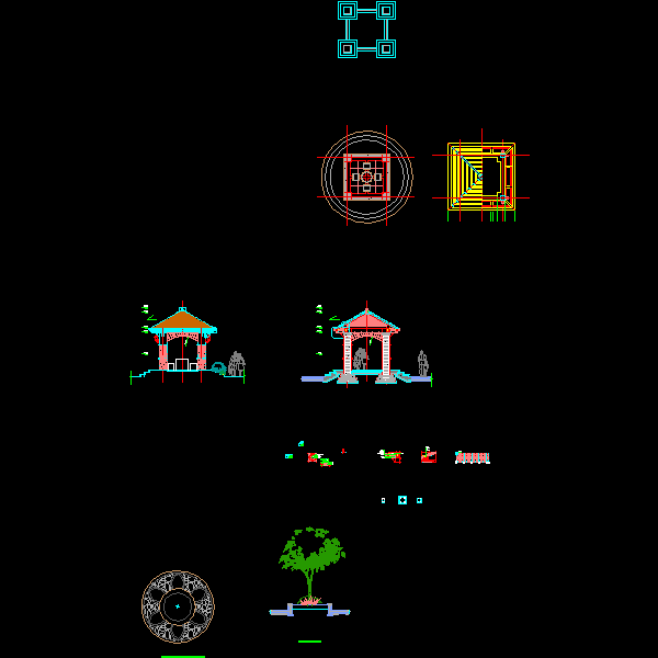 居住区园林景亭节点施工CAD详图纸(dwg)