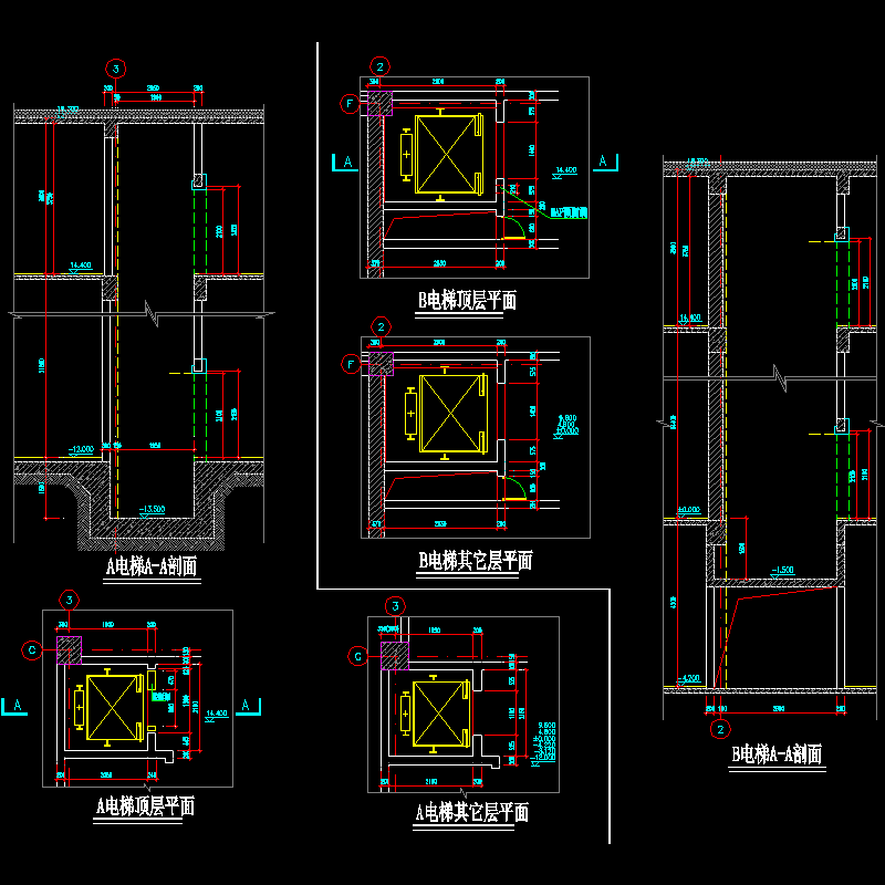 一份4层党校商业中心电梯CAD详图纸(dwg)