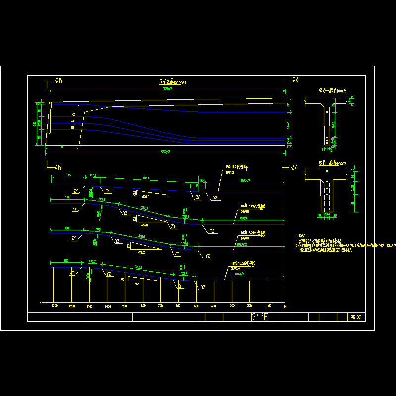 一份双塔双索面预应力斜拉桥主桥上部横隔梁预应力布置节点CAD详图纸设计(dwg)