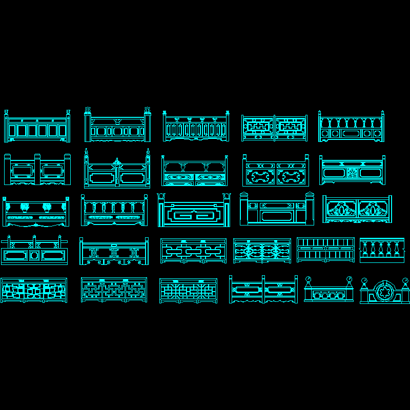 古典护栏CAD图纸块集(dwg)