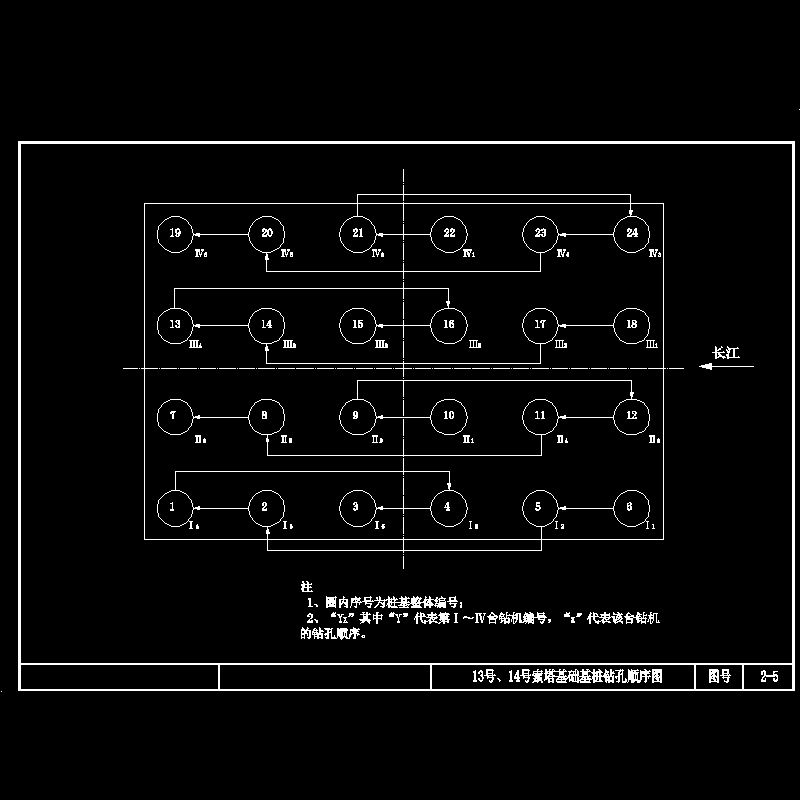 桥梁大型桩基础钻孔顺序CAD图纸(dwg)