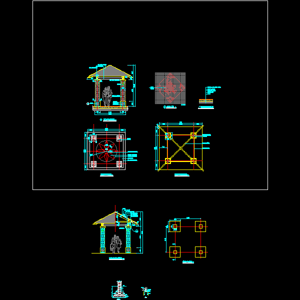 四角亭施工大样CAD图纸(dwg)