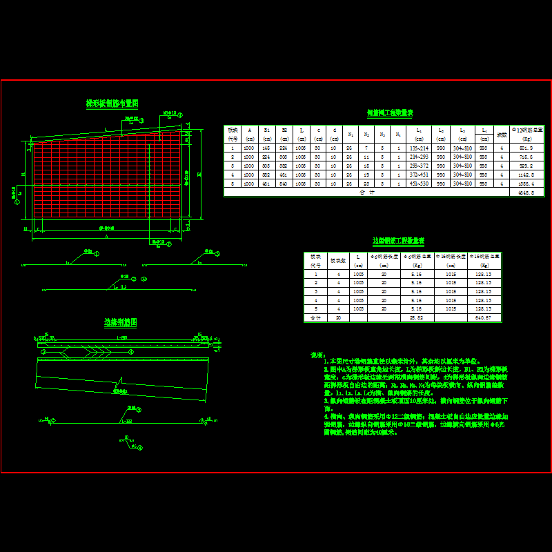 一份刚性路面梯形板钢筋布置节点构造CAD详图纸(dwg)