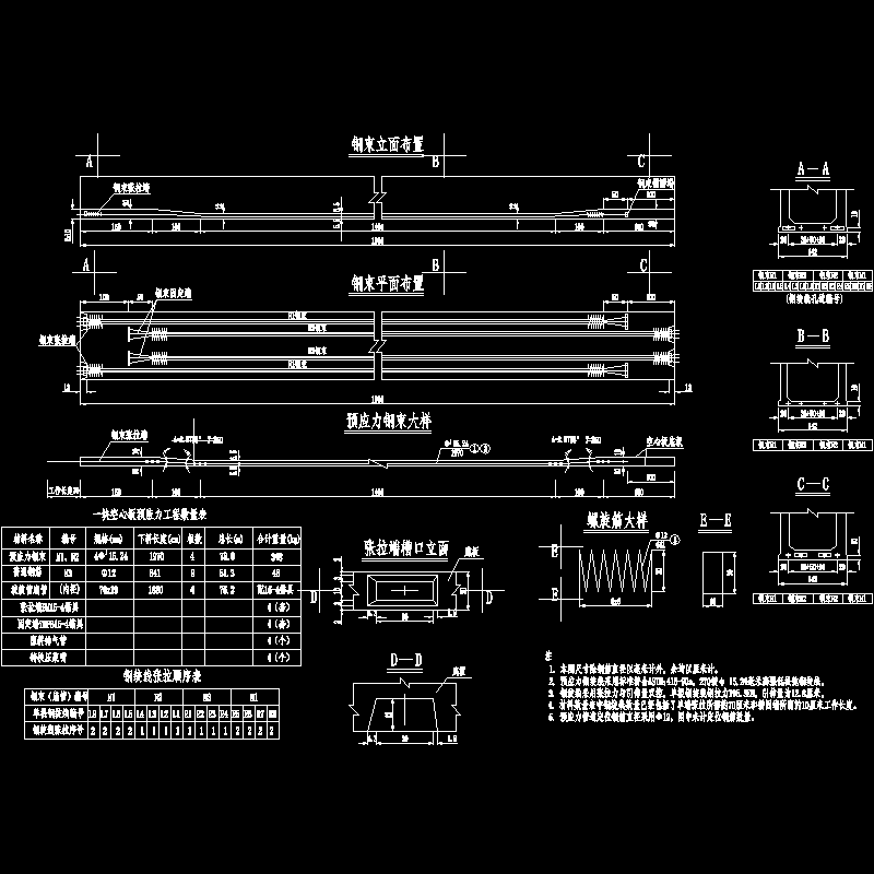 一份20米先张法预应力混凝土空心板预应力钢束节点CAD详图纸设计(dwg)