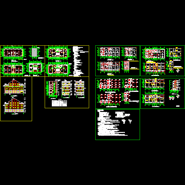 4层框架住宅结构CAD施工图纸(dwg)(6度抗震)(二级结构安全)