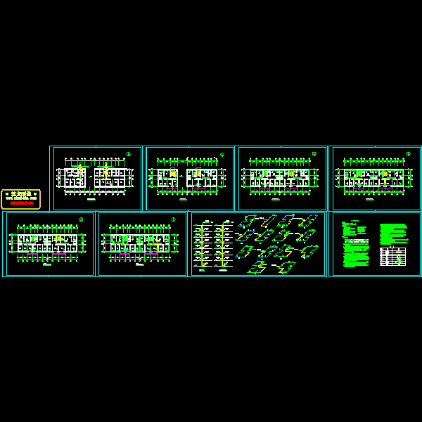 一份上6层住宅楼采暖设计CAD平面图（总共8页图纸）