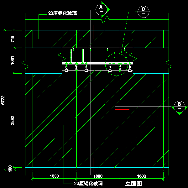 一份吊挂式玻璃幕墙节点构造详细设计CAD图纸（二）（立面图纸）