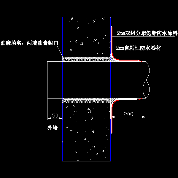 穿墙套管防水节点 - 1