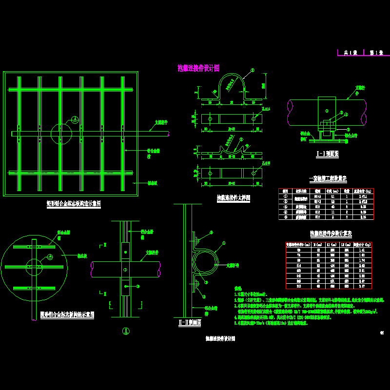 交通工程抱箍连接件设计CAD图纸(支撑杆件与滑槽相垂直,)(高强螺栓)(dwg)