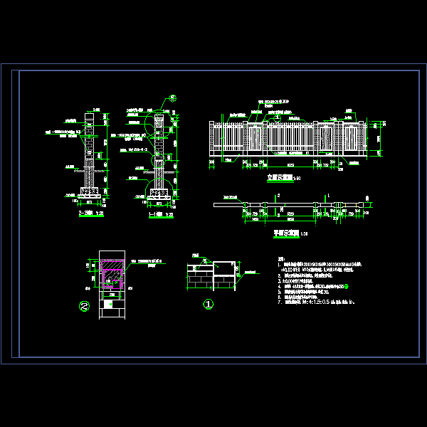 围墙节点构造CAD详图纸(立面)(dwg)