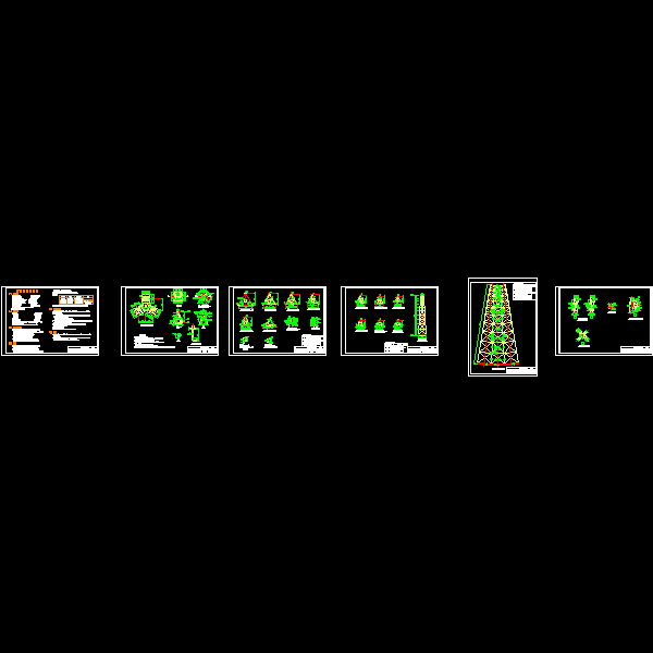 一份三角烟囱钢塔架设计CAD施工图纸