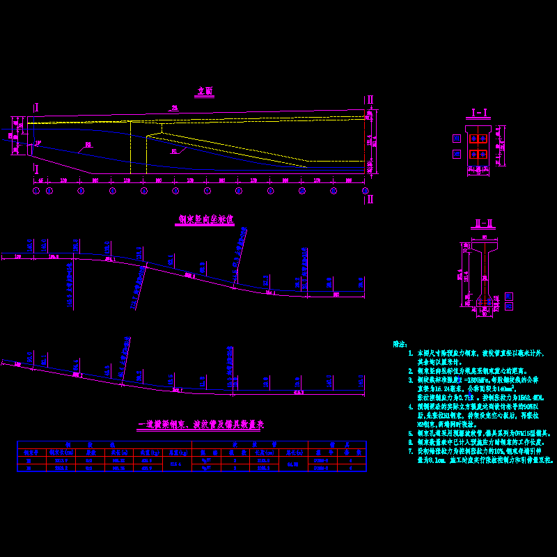 一份杭新景高速公路拱肋式大桥横梁预应力钢束节点CAD详图纸设计(dwg)