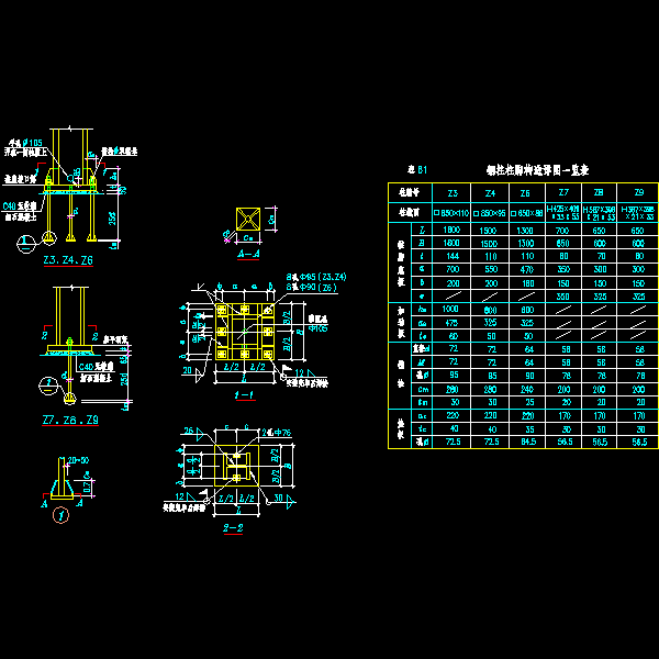 一份钢柱柱脚节点构造详细设计CAD图纸一览表