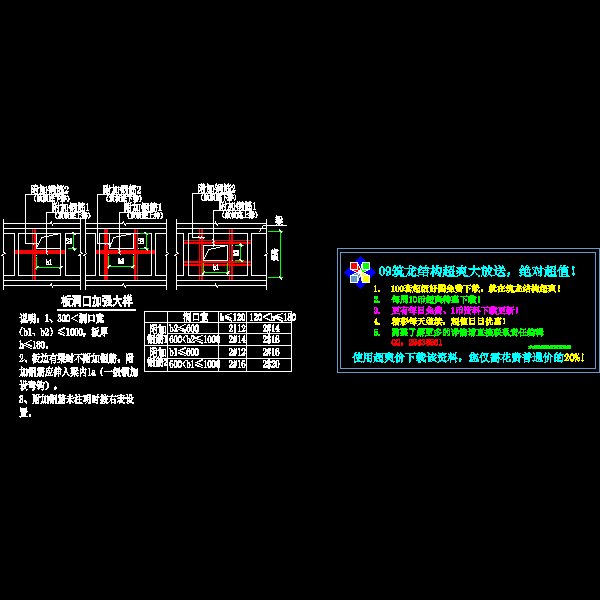 一份板洞口加强大样节点构造详细设计CAD图纸
