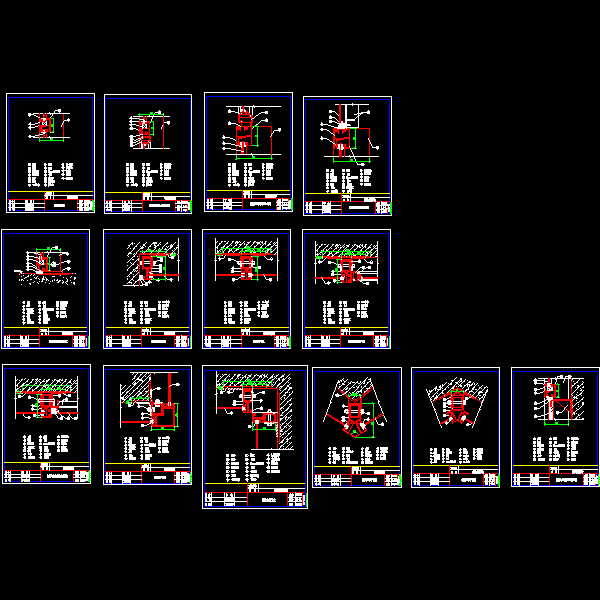 一份明框幕墙节点构造CAD详图（总共14页图纸）