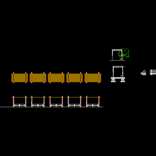 小区木廊架施工CAD详图纸(dwg)