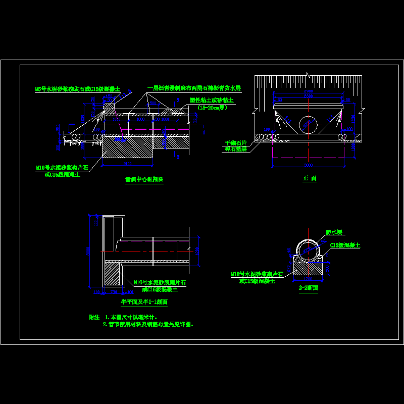 涵洞结构节点构造CAD详图纸(dwg)