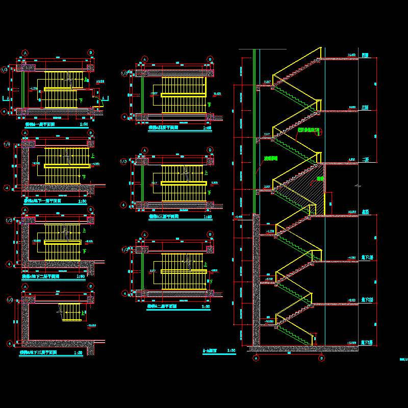 一份4层党校商业中心楼梯CAD详图纸(dwg)