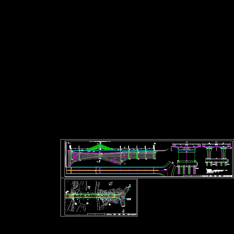 一份80 80米双孔预应力混凝土部分斜拉桥桥式总布置节点CAD详图纸设计(dwg)