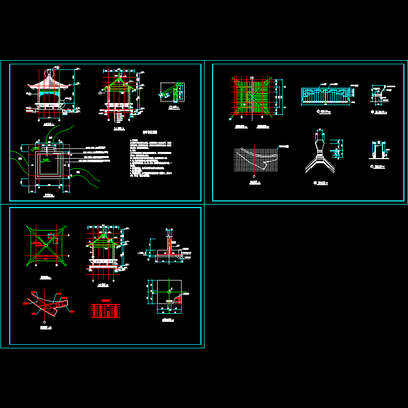 中式古典亭施工CAD详图纸(屋顶平面图)(dwg)