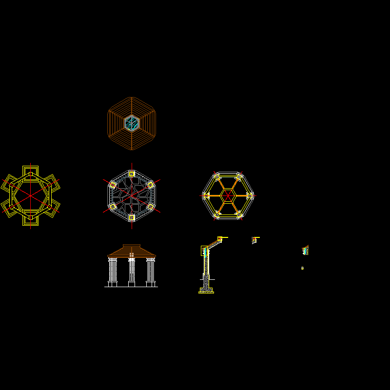 防腐木六角亭施工图 - 1