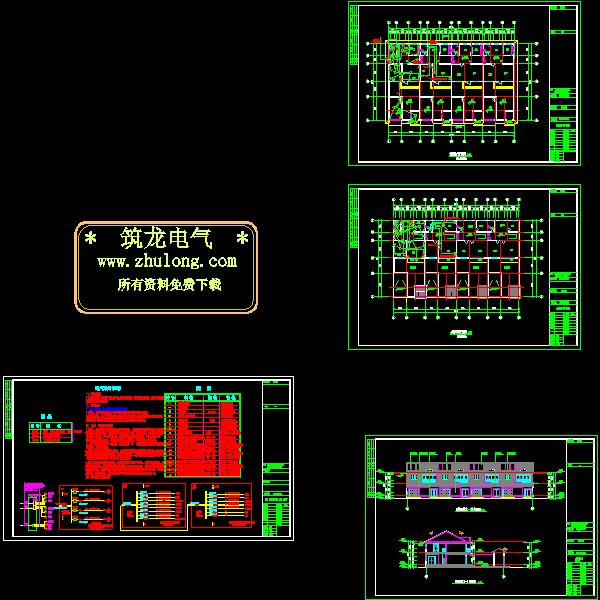 2层连体别墅电气CAD施工图纸(综合布线系统)