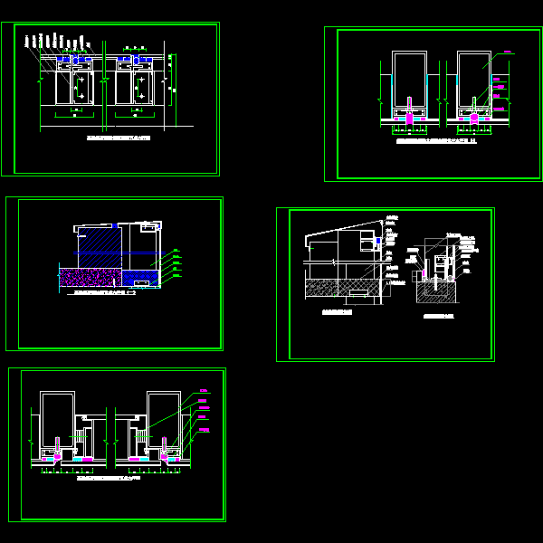 一份隐框幕墙横挡纵、横剖、边部、封顶、立梃节点CAD大样图纸