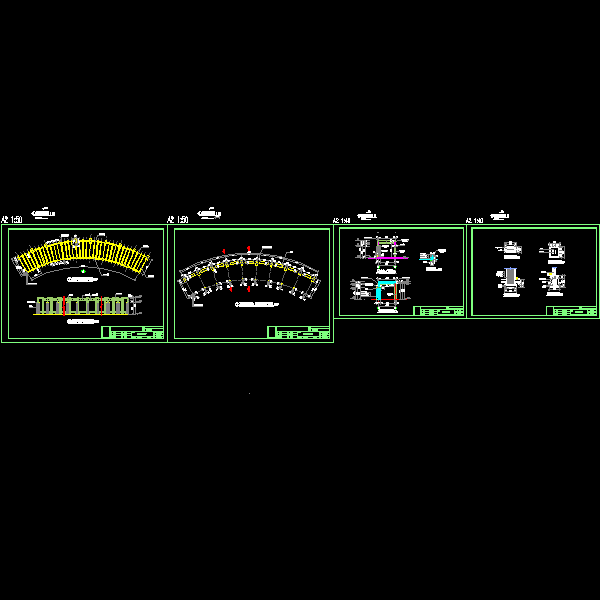 一份弧形观演木廊架dwg格式施工详细设计CAD图纸