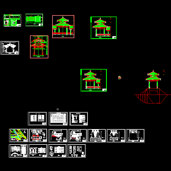 景观廊桥附加效果CAD图纸(园林建筑)(dwg)