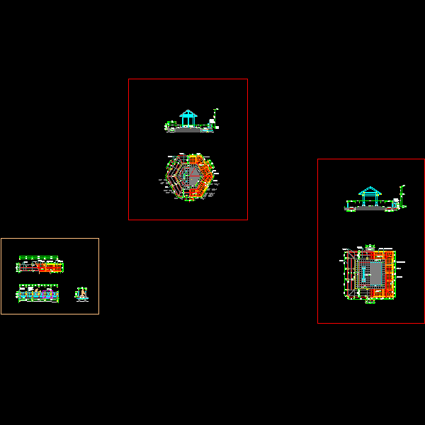 四角亭六角亭施工大样CAD图纸(dwg)