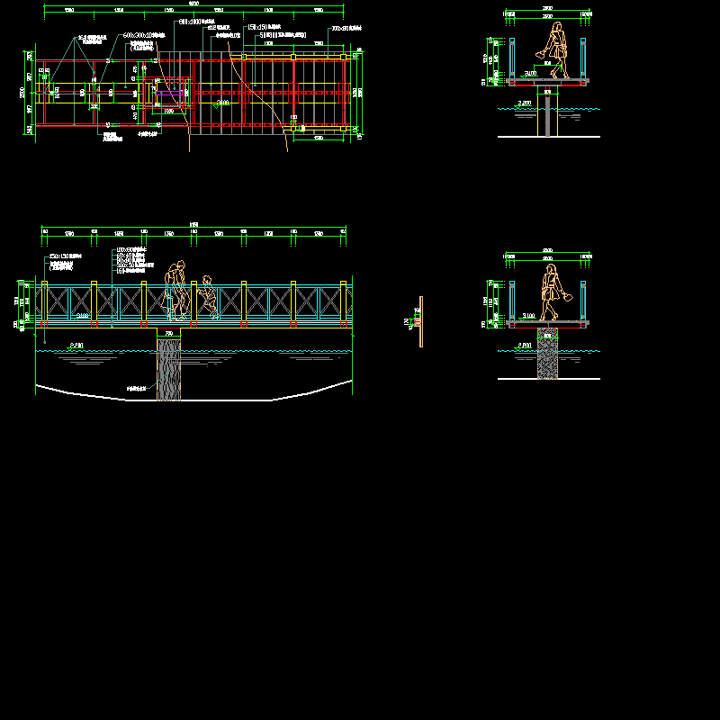 2.5米宽木栈道施工大样CAD图纸(dwg)