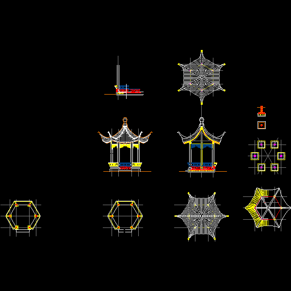 中式古典茶亭做法CAD详图纸(平面图)(dwg)