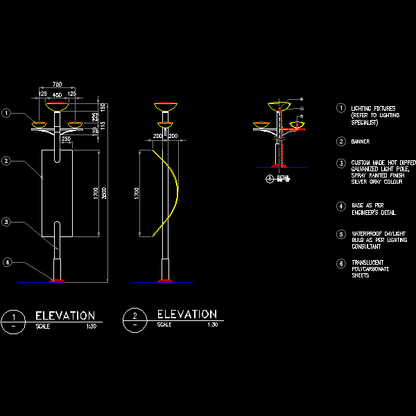 带有路灯旗的灯柱CAD详图纸(剖面图)(dwg)