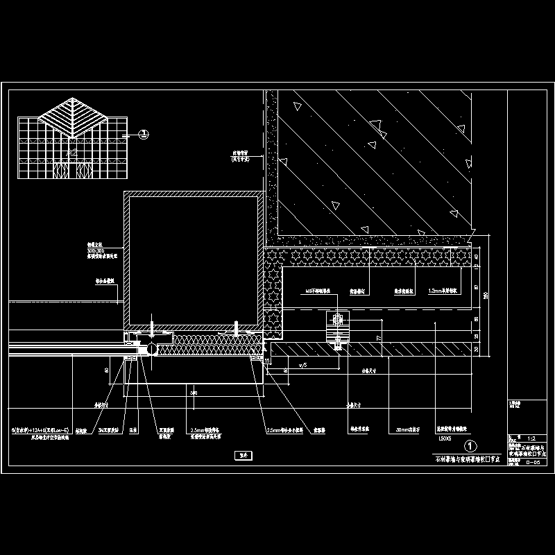 石材幕墙与玻璃幕墙收口节点构造CAD详图纸(dwg)