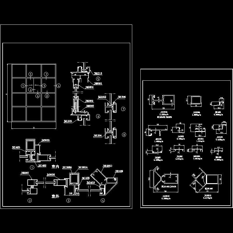 JM120明框幕墙节点CAD详图纸(dwg)