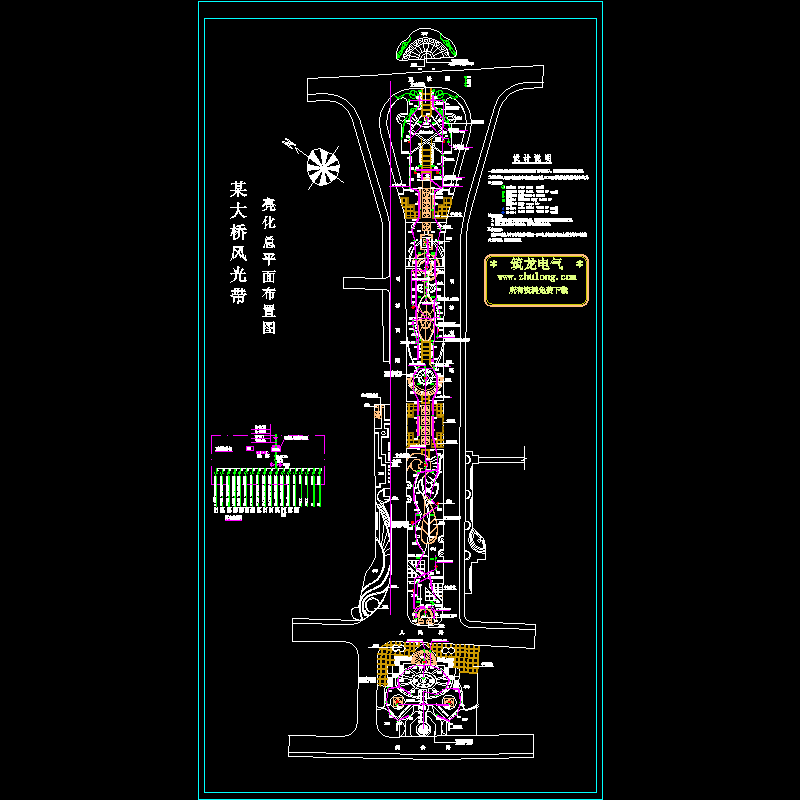 大桥风光带亮化总平面布置CAD图纸(路灯箱变)(dwg)