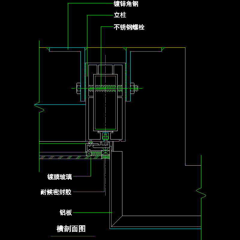 吊挂式玻璃幕墙节点构造CAD详图纸（六）（横剖面图纸一）(dwg)