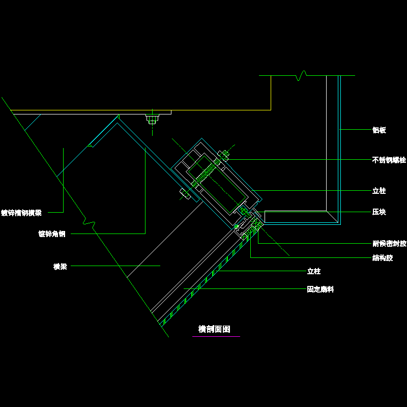 吊挂式玻璃幕墙节点构造CAD详图纸（六）（横剖面图纸二）(dwg)