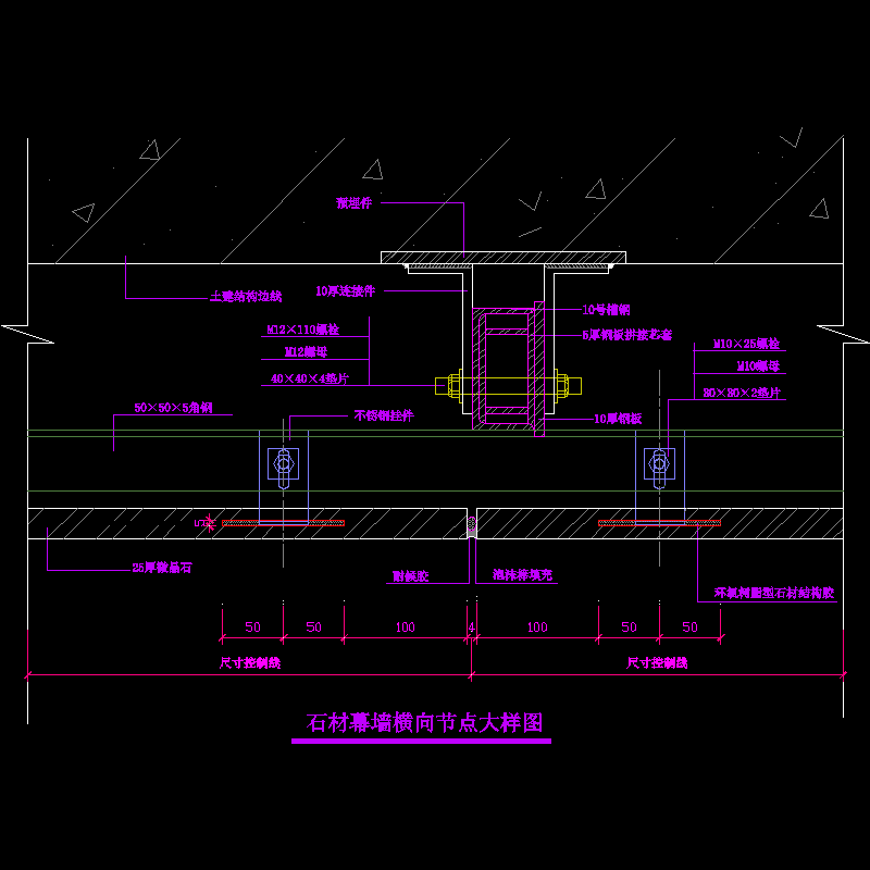 石材幕墙横向大样节点构造CAD详图纸(dwg)