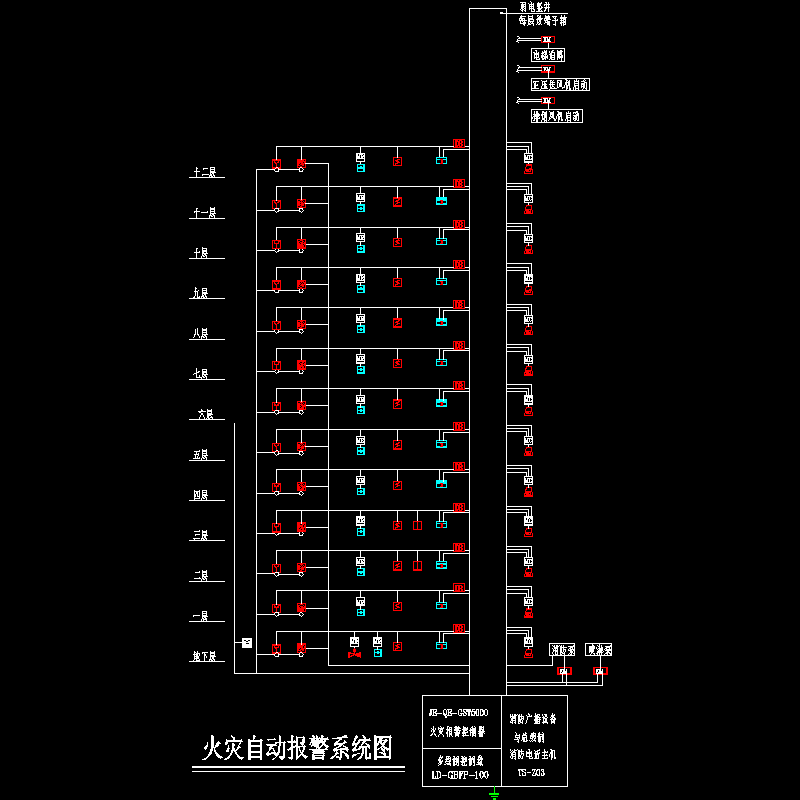 一份12层楼火灾自动报警系统CAD图纸(dwg)