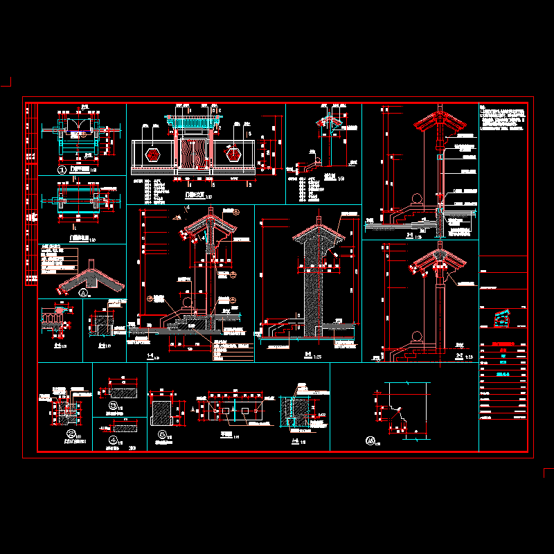 中式门楼节点CAD详图纸(dwg)