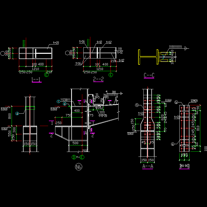 组合柱牛腿节点构造CAD详图纸(3)(dwg)