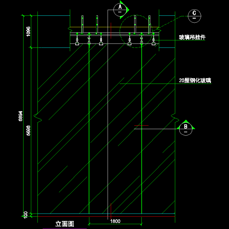 吊挂式玻璃幕墙节点构造CAD详图纸（八）（立面图纸）(dwg)